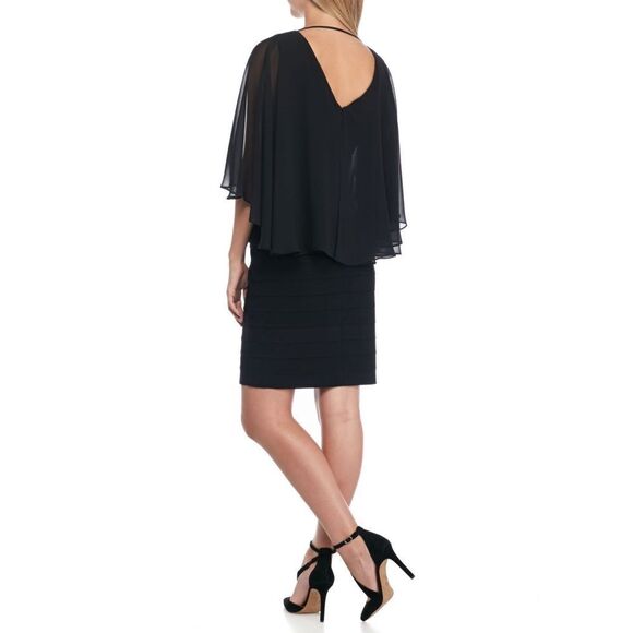 New! ADRIANNA PAPELL Women's Chiffon Capelet Black Dress Size 8 - Picture 8 of 9